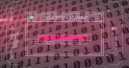 Image of data processing on screen over binary coding. global communication, digital interface,...