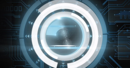 Image of scope scanning on black background. communication technology, data sharing and digital...