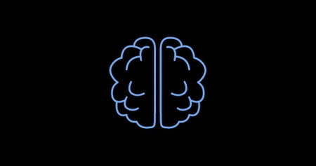 Image of artificial intelligence brain and data processing over black background. Global...