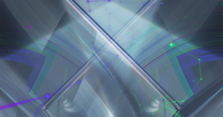 Image of blue and green shapes moving over cube. Abstract background, retro future and pattern...