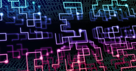 Image of data processing over circuit board. Global data processing, digital interface and...