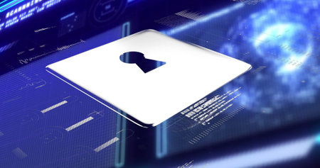 Image of digital icon and data processing on interface. digital interface, communication and...