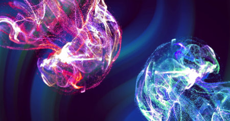 Image of moving glowing lights and waves over black background. color, movement and energy...