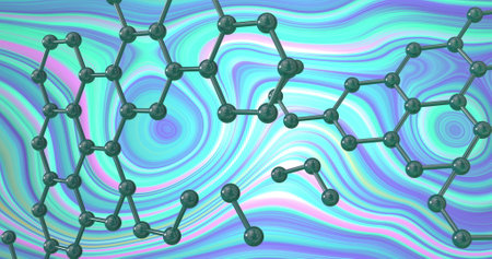 Image of 3d micro of molecules on pastel lines background. Global science, research and connections...