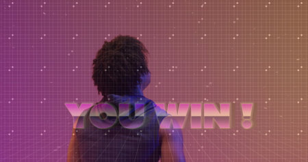 Image of you win text over pattern and biracial basketball player. Sports, competition, image game and communication concept digitally generated image.の写真素材