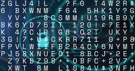 Image of digital interface with data processing over black background. Global data processing concept digital generated image.の写真素材