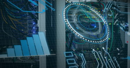 Image of data processing over computer wires. computers, network, data processing, technology and...