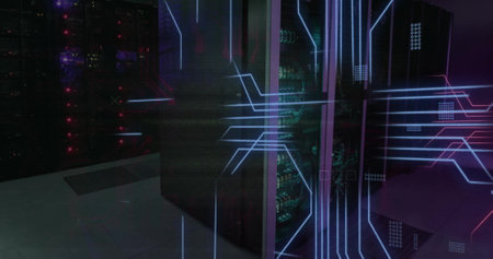 Image of connections and data processing over computer servers. Global finance, business,...