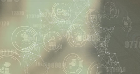 Image of network of connections with icons over blurred background. global business and digital...