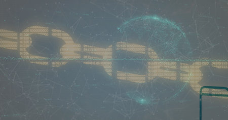 Image of data processing over chain and globe. Global business and digital interface concept...