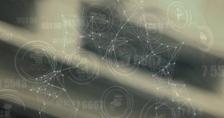 Image of network of connections with icons over blurred background. global business and digital...