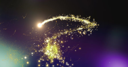 Image of light trail over shapes moving. Social media and digital interface concept digitally...