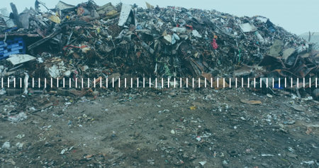 Image of data processing over rubbish dump. Global business and digital interface concept digitally generated image.の写真素材