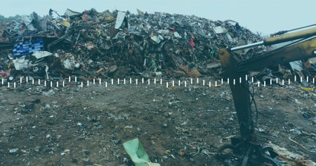 Image of data processing over rubbish dump. Global business and digital interface concept digitally...