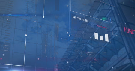 Image of data processing over cityscape. Global business, finances and digital interface concept...