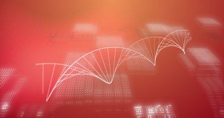 Image of dna strand, binary coding and data processing. Global science, research, computing and data processing concept digitally generated image.の写真素材