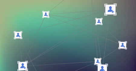 Image of network of connections with people icons over green background. Global connections,...