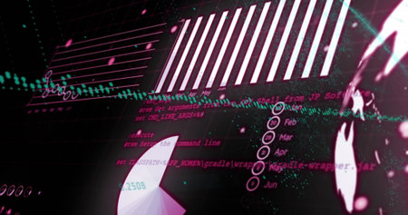 Image of statistical data processing over spinning globe against black background. Business data...