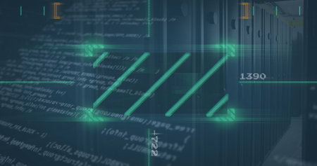 Image of data processing over server room. Global business and digital interface concept, digitally...