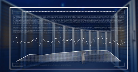 Image of data processing over computer servers. Global networks, connections, computing and data...