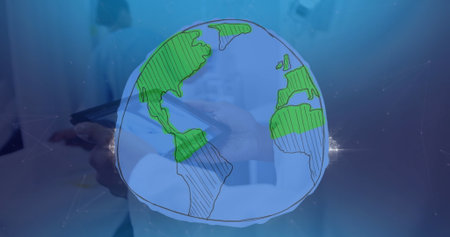 Image of globe over diverse doctors. Global medicine, healthcare and digital interface concept...