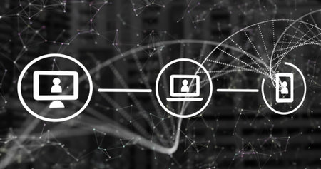 Image of dna strand spinning, icons and data processing over grid. Global science, business, finance...