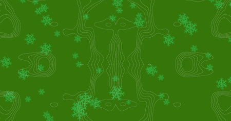 Image of christmas tree formed with white ribbon and snow falling. Science and research concept...