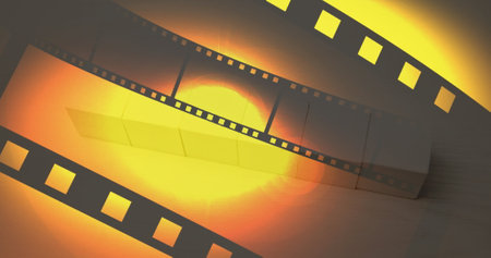 A sailboat shadow casting on glowing orange background. Warm colors enhancing nostalgic cinema feel, evoking old memoriesの写真素材