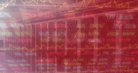 A digitally generated image of financial data processing over computer servers. Global business...