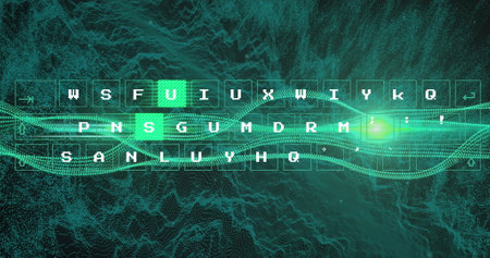 Image of pattern moving on keyboard, wave pattern over dynamic waves over black background....