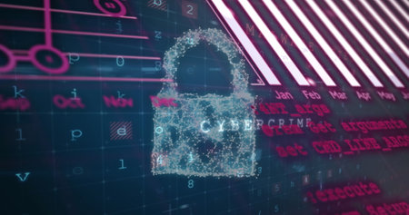 Image of padlock and online security data processing. Global cyber security, computing, digital...