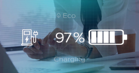 Image of changing numbers, icons, caucasian architects drawing floor plan on blueprint. Digital composite, multiple exposure, business, growth, profession and technology concept.の写真素材