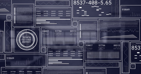 Image of data processing over empty office. Global business, computing and digital interface concept...
