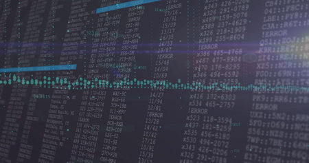Image of digital data processing and screen. Global business, finances, computing and data processing concept digitally generated image.の写真素材