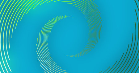 Image of abstract green circles pattern moving on blue background. Shape, pattern and colour concept digitally generated image.の写真素材