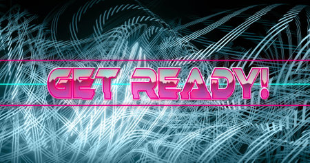 Image of get ready text over network of connections. Global image game, communication, digital interface and data processing concept digitally generated image.の写真素材