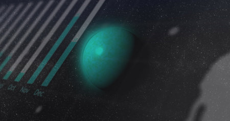 Image of data processing over globe. Global connections, computing and data processing concept digitally generated image.の写真素材