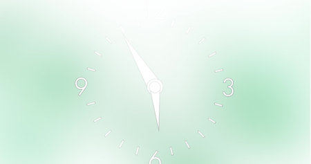Clock with white hands and numbers on soft green background showing 10:10. The design is simple and...