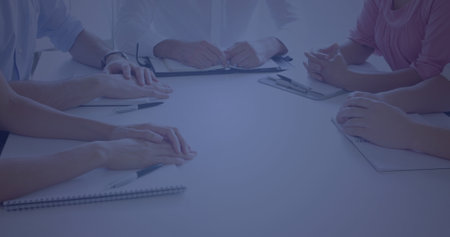 Image of icons over caucasian group of business people. global business, success, connections and...