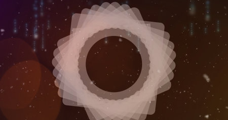Image of shapes over data processing and snow falling on black background, copy space. global...