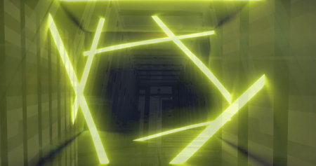 Image of qr code, neon lines, data processing over servers. Global online security, computing and data processing concept digitally generated image.の写真素材