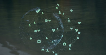 Image of globe and network of connections. Global connections, business, finance, computing and data processing concept digitally generated image.の写真素材