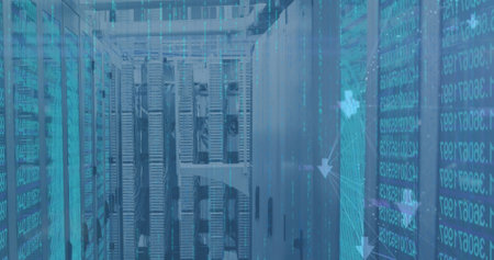 Image of data processing over computer servers. Global cloud computing, digital interface and data...