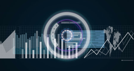 Image of data processing over scope scanning. Global business and digital interface concept...