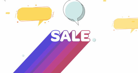 Image of sale text over multiple speech bubbles against white background. Digitally generated,...