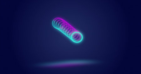 Image of moving looping circles against abstract background. Digitally generated, hologram, illustration, illuminated, shape, data, futuristic and technology concept.の写真素材