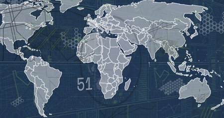 Image of statistics and financial data processing over world map. Global business, finances,...