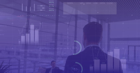 Businessmen are processing statistics on a digital interface. Global business connections digital...