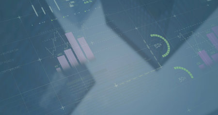 Image of financial data processing over electronic devices. Global business, finances, computing and...