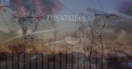 Image of data processing over cityscape. global business and digital interface concept digitally generated image.の写真素材